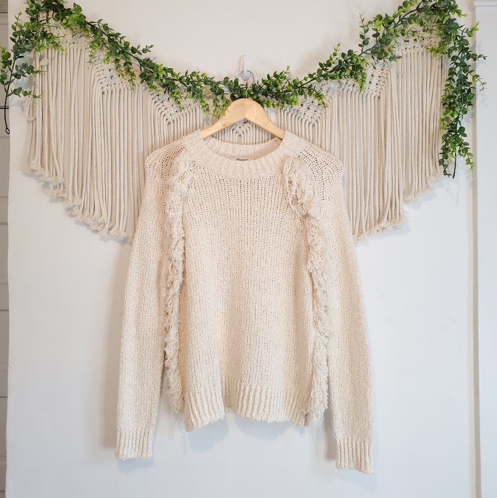 MADEWELL Cream Fringe Knit Crewneck Sweater sz S - Picture 4 of 8